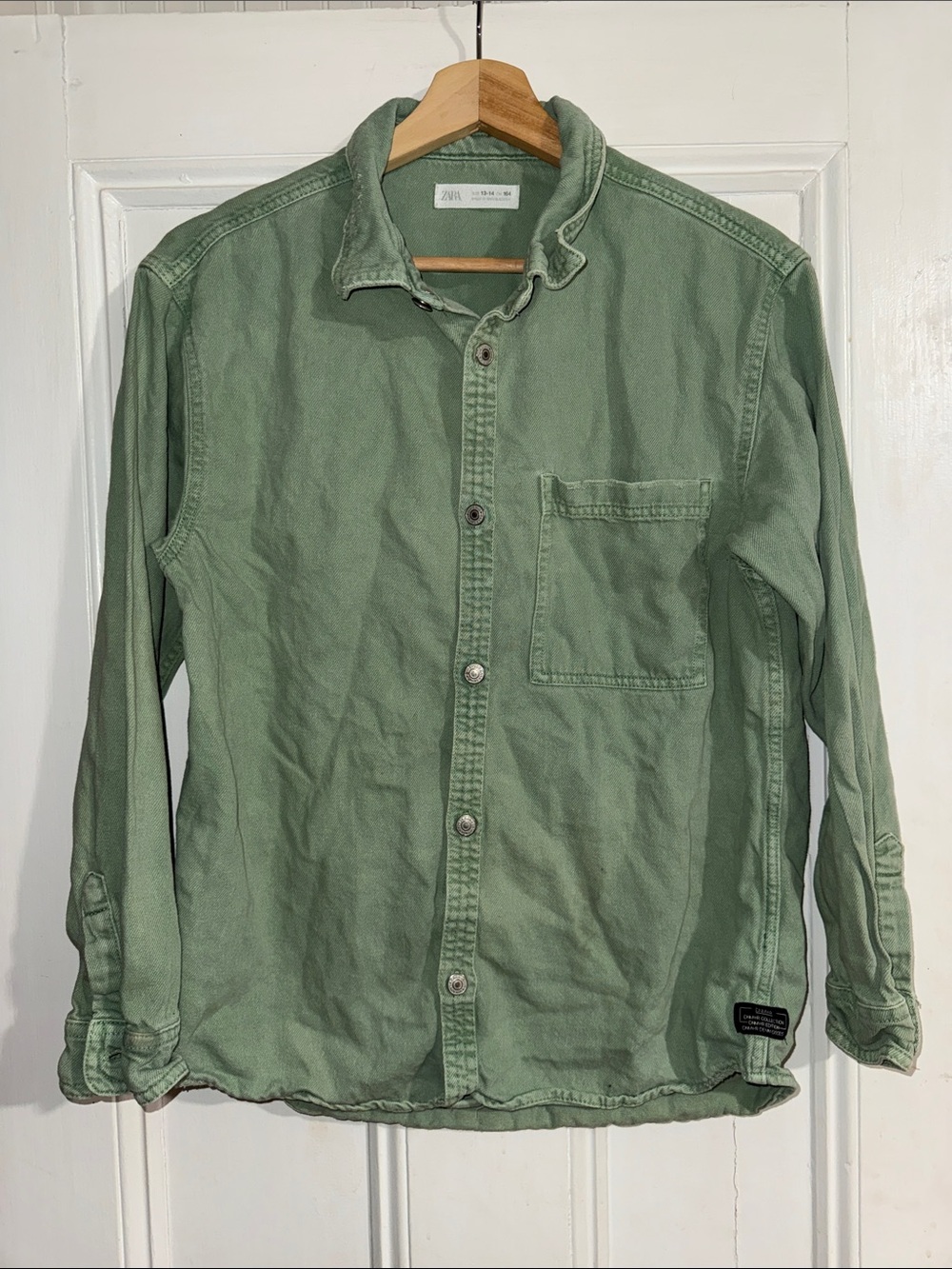 Zara Men Green Denim Work Shirt Overshirt Jacket XS